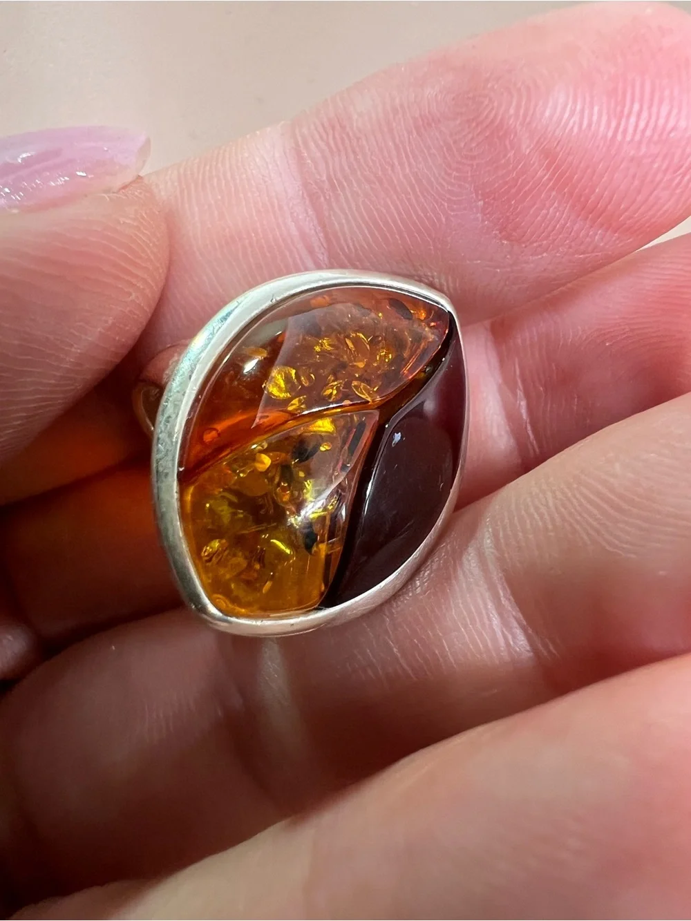 Sterling Silver Amber Statement Ring - Honey & Cognac Amber